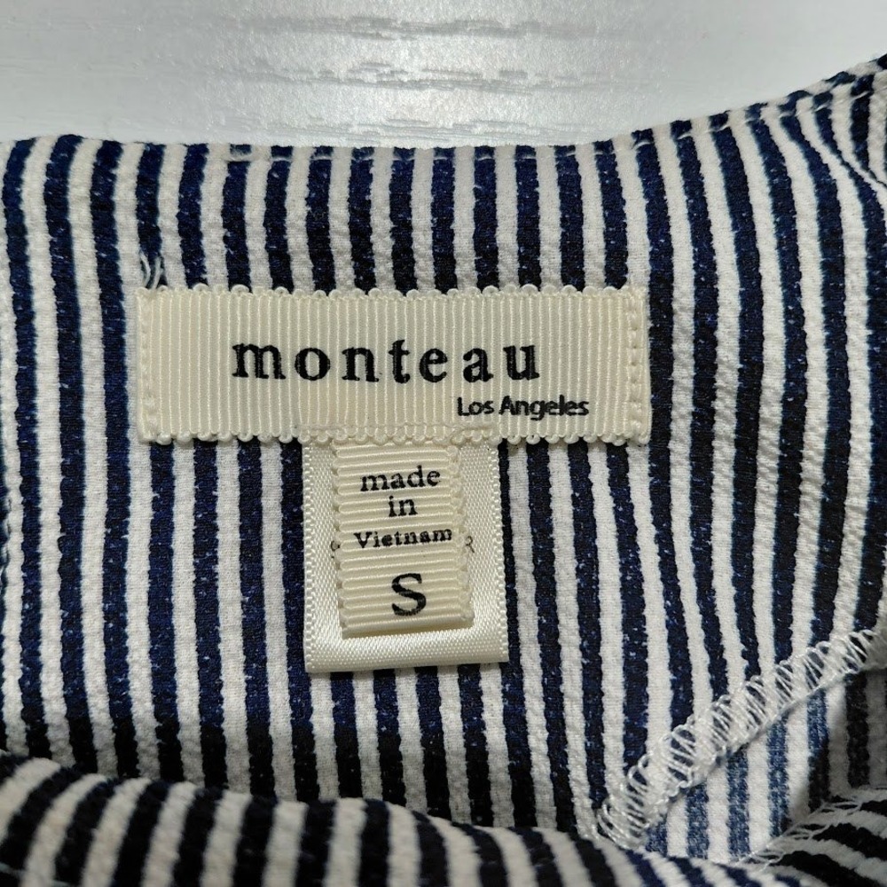MONTEAU Striped Ruffle Sleeve Keyhole Back Blouse Top Women's Small - Picture 3 of 5